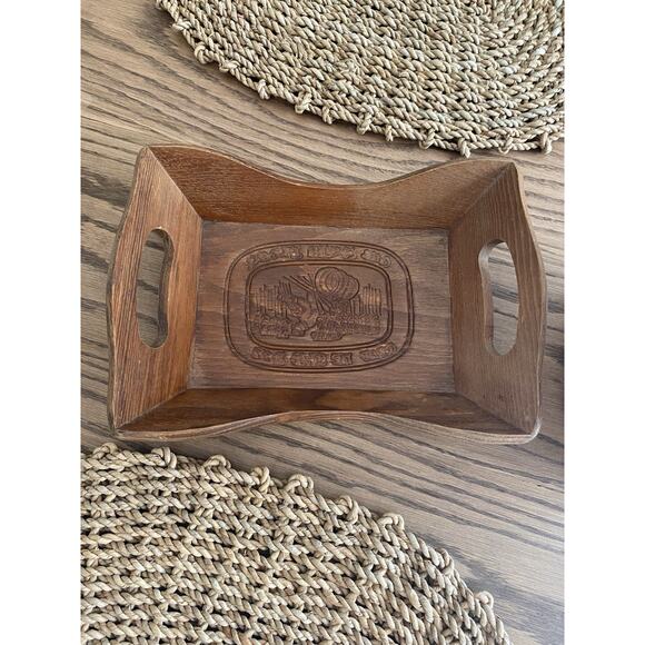 Vintage Wood Bread Basket With Handles Carved Give Us This Day Our Daily Bread - Picture 1 of 5